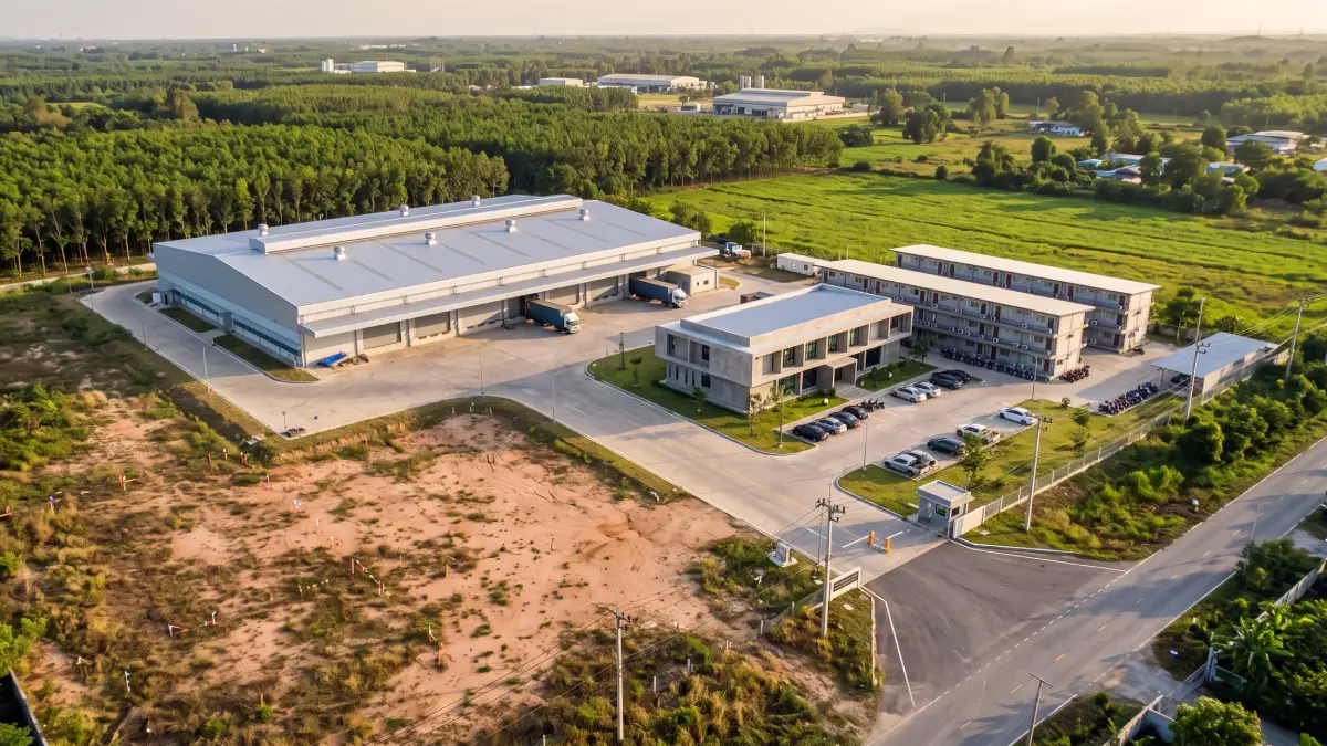 Industrial plot with factory buildings and staff housing in a Rayong industrial estate, Thailand
